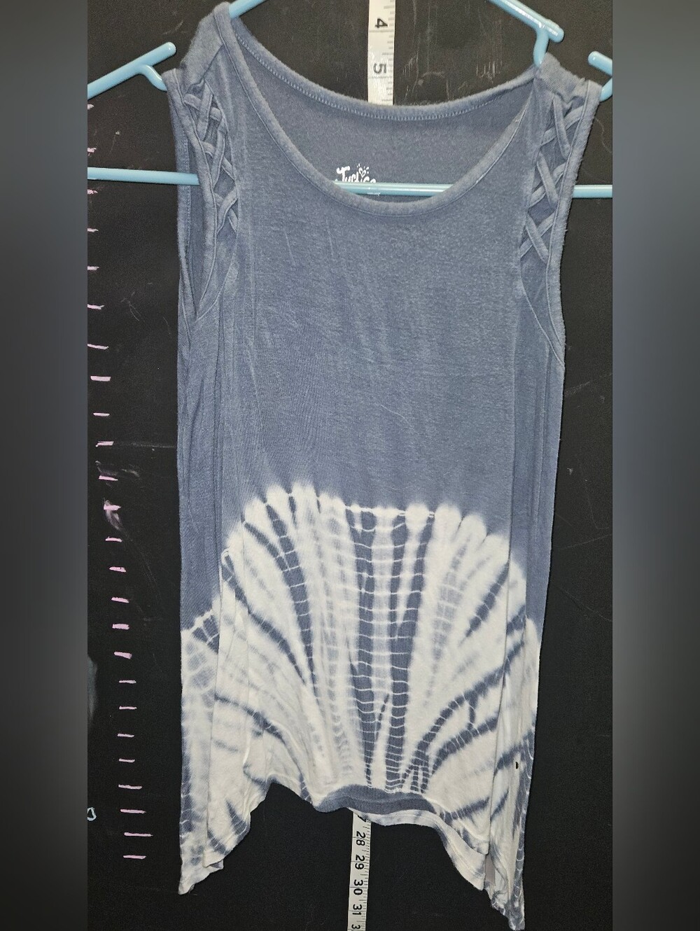 Justice Blue and White Braided-Strap Tie-Dye Tank